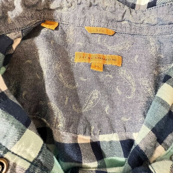 Bea Jachs Girlfriend Blue Gray Plaid Flannel Shirt Pearl Snap Buttons Western XL - Picture 9 of 13